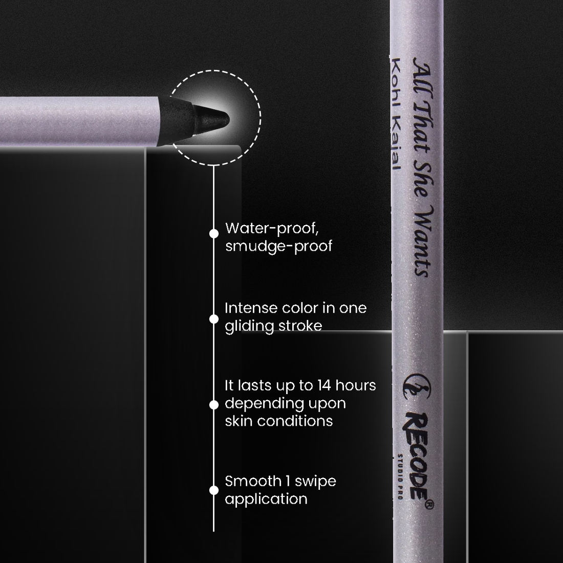 Recode Black Kohl Kajal Pencil with Sharpener (Made in Germany) All That She Wants 1.20 G