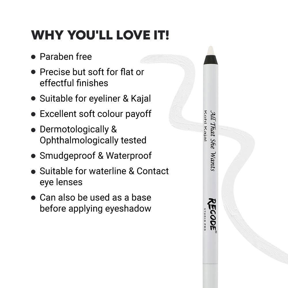 Recode White Kohl Kajal Pencil (Made in Germany) All That She Wants 1.20 G