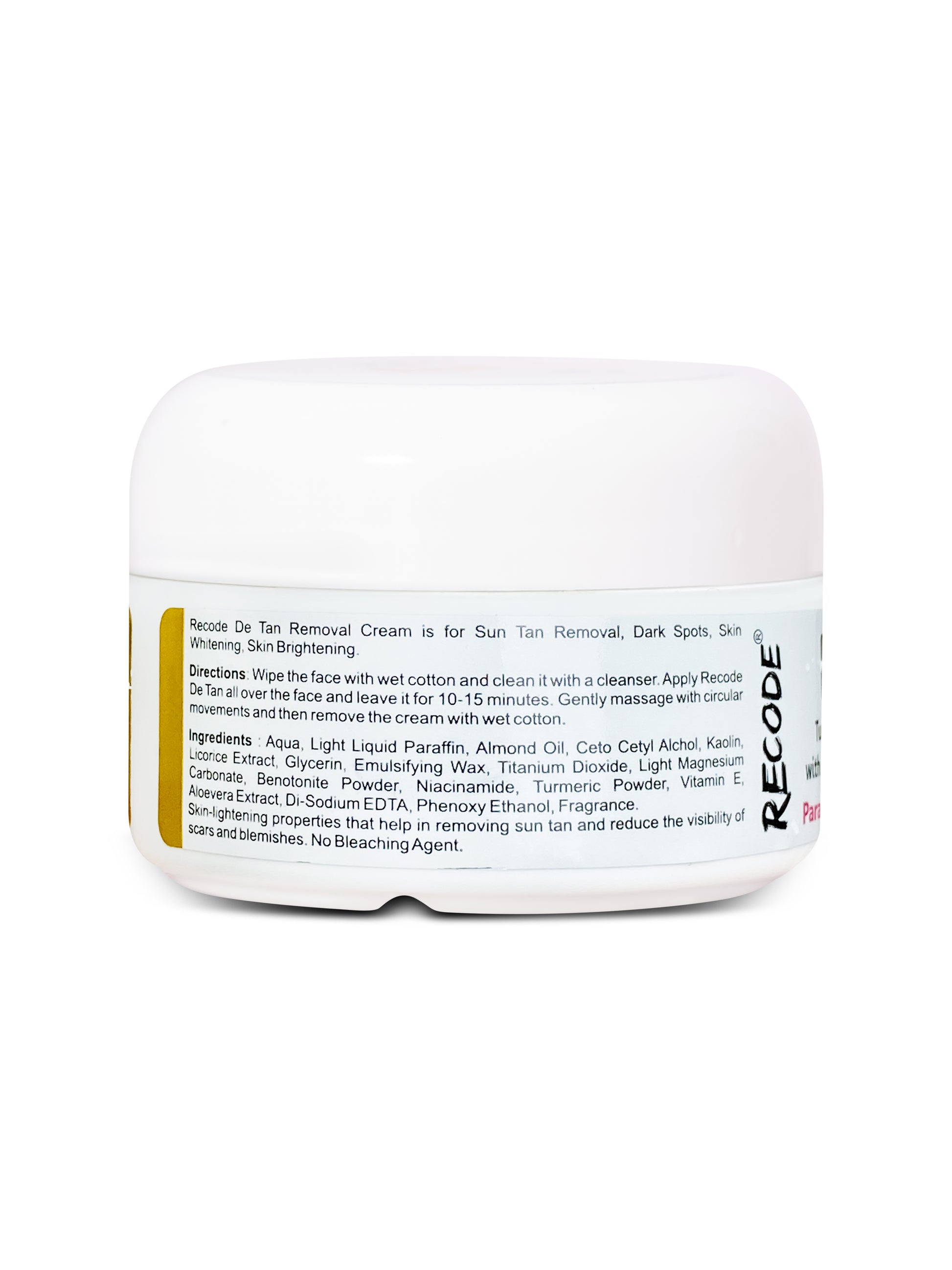Recode De Tan Removal Cream 50 gms - Sun Tan Removal Cream by Recode