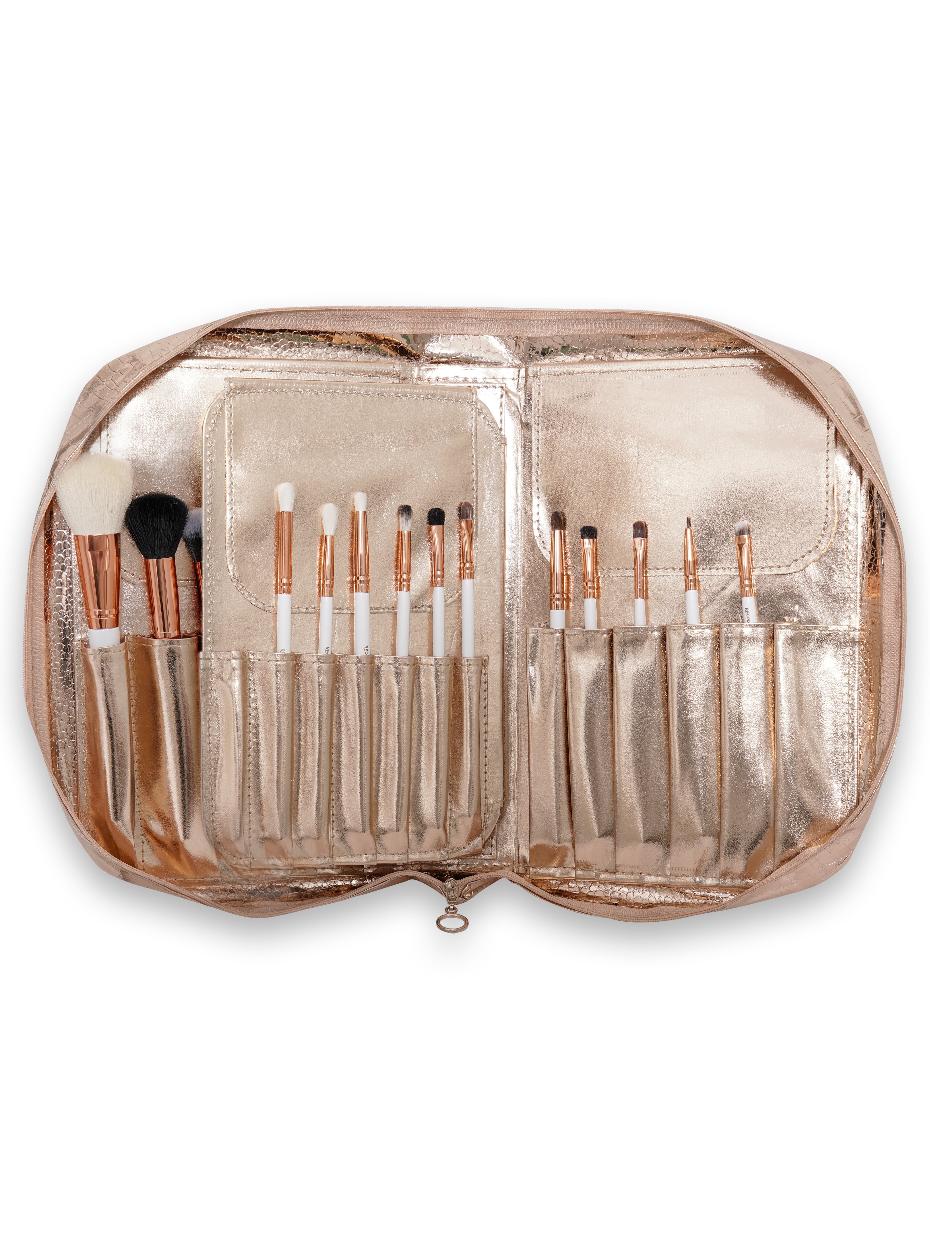 25 Piece Makeup Brush Set with Rose Gold Pouch