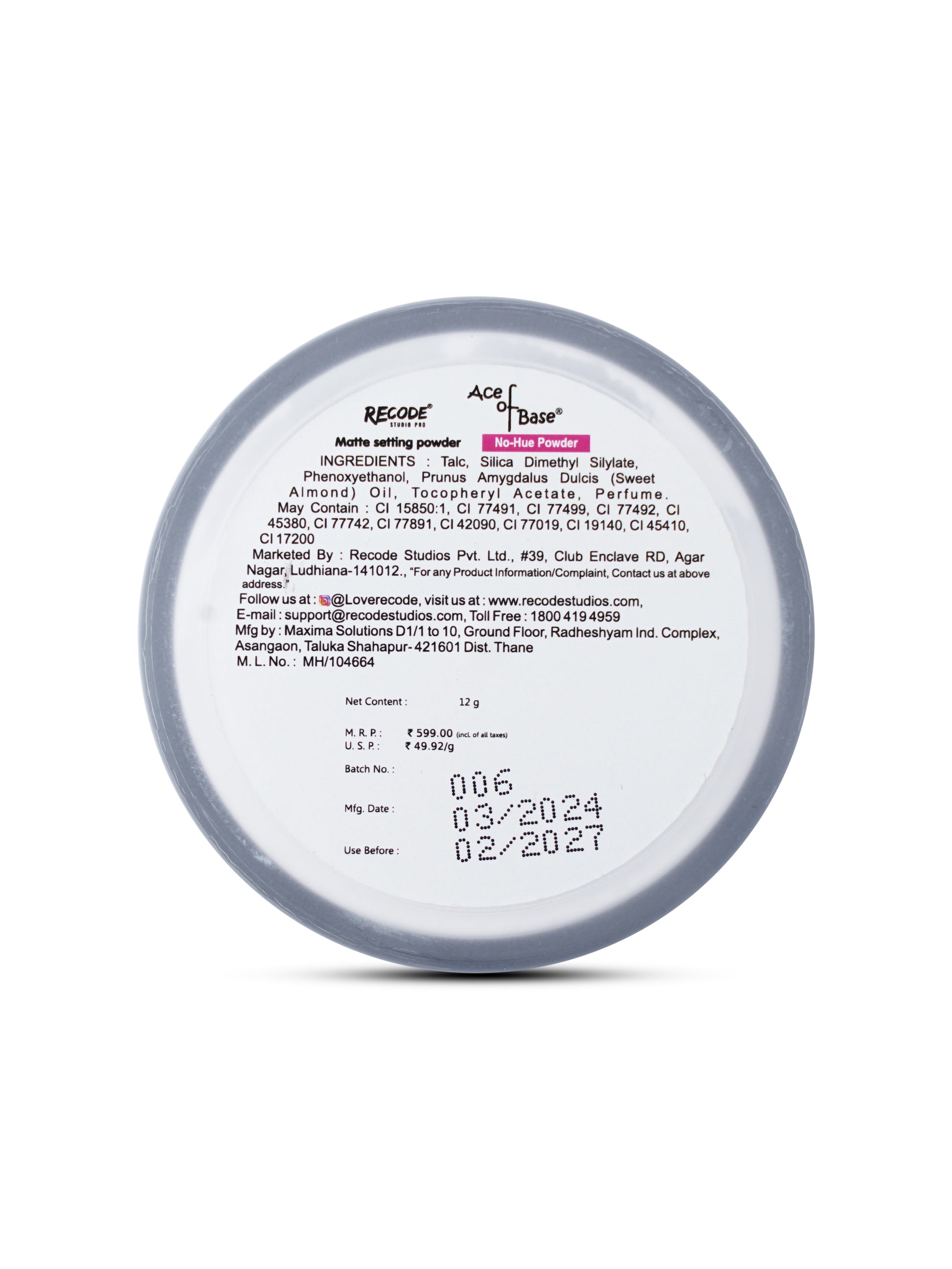 Recode No Hue Matte Setting Powder - 12 G