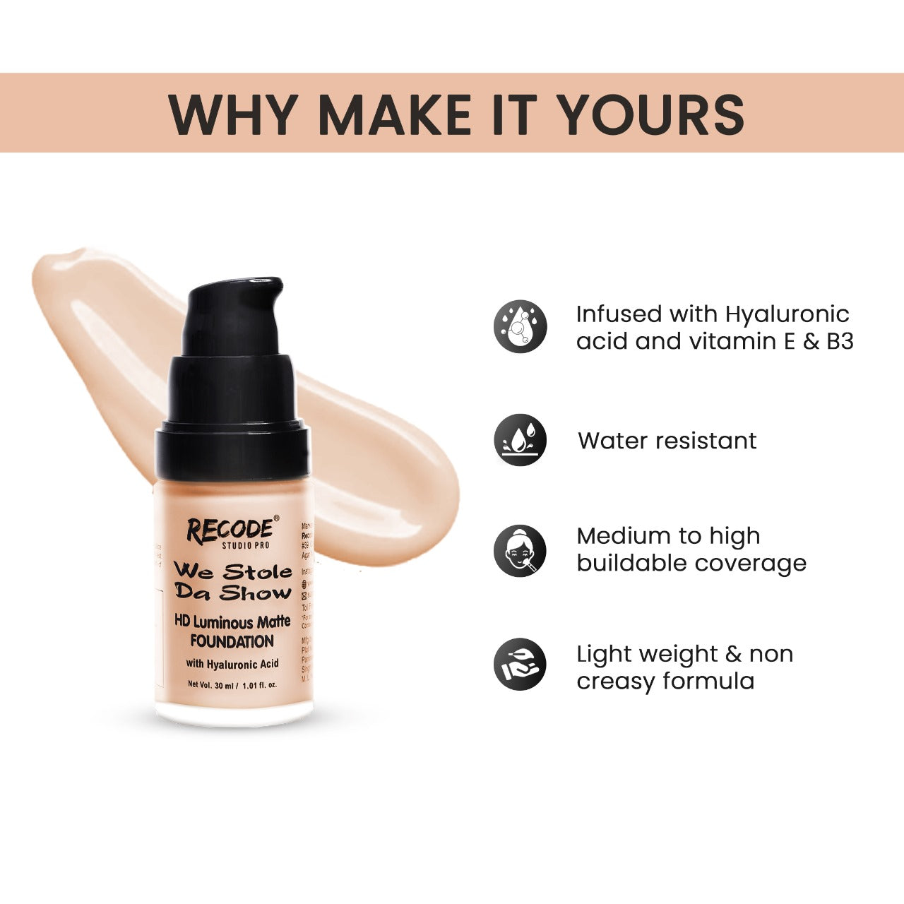 01 HD Luminous Matte Foundation- 30 ML 01 INDIA