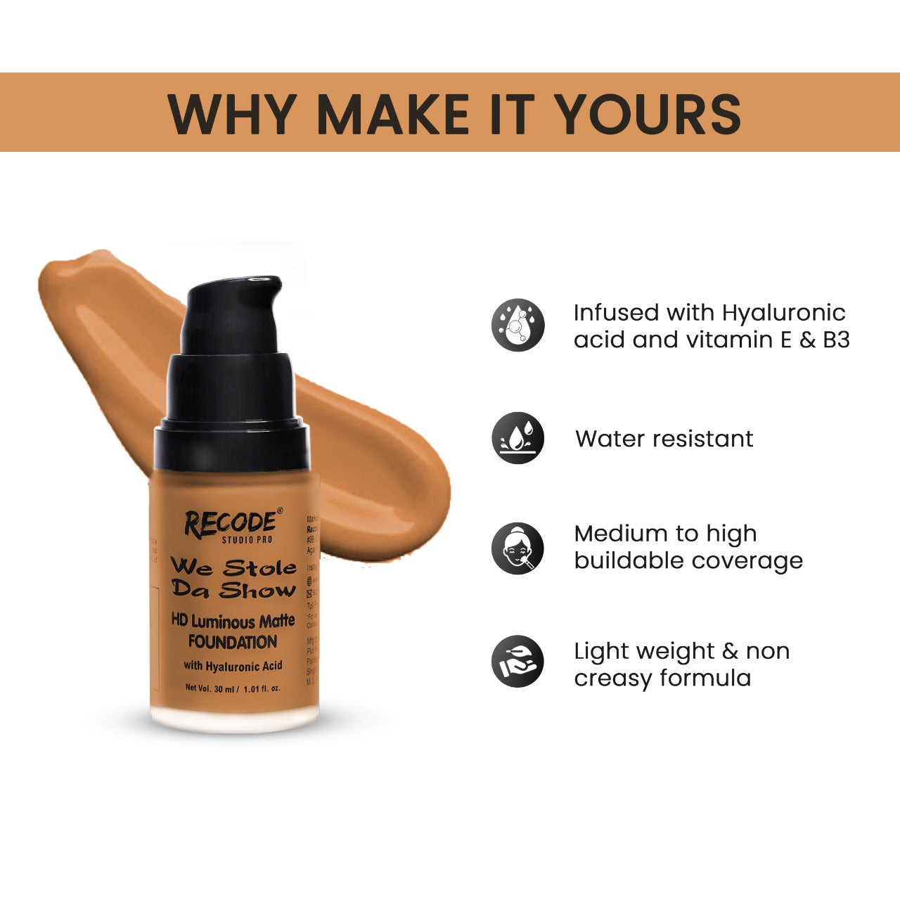 08 HD Luminous Matte Finish Foundation HODU 30ML